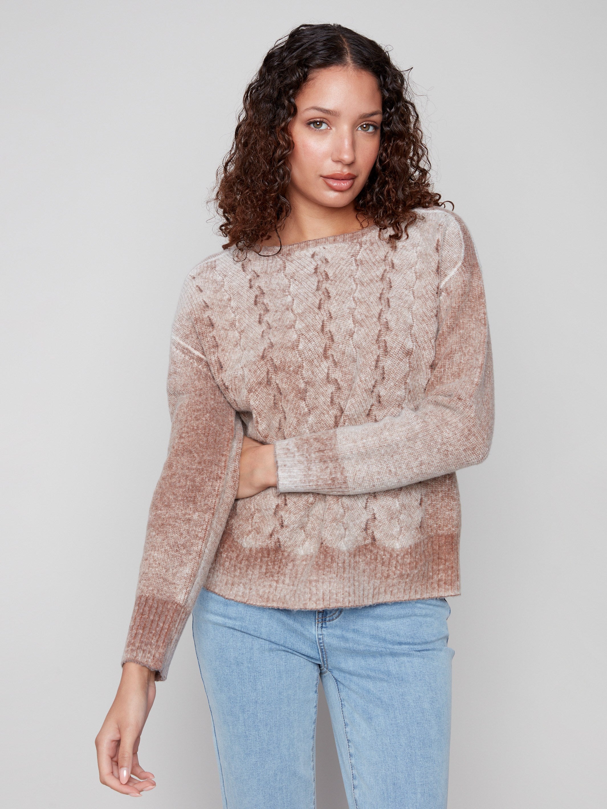 Chic sepia sweater with drop shoulders, adding a relaxed touch to your wardrobe by Charlie B.