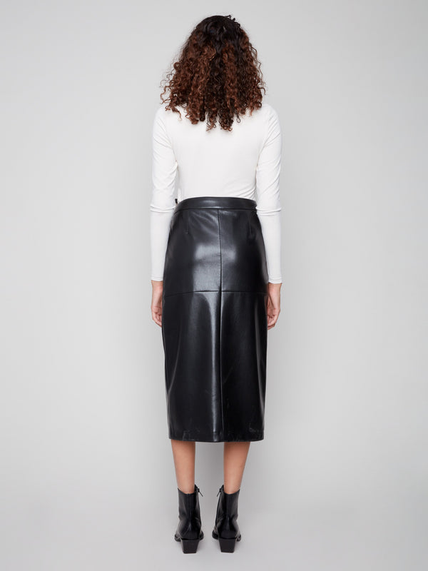 Faux Leather Midi Skirt - Black
