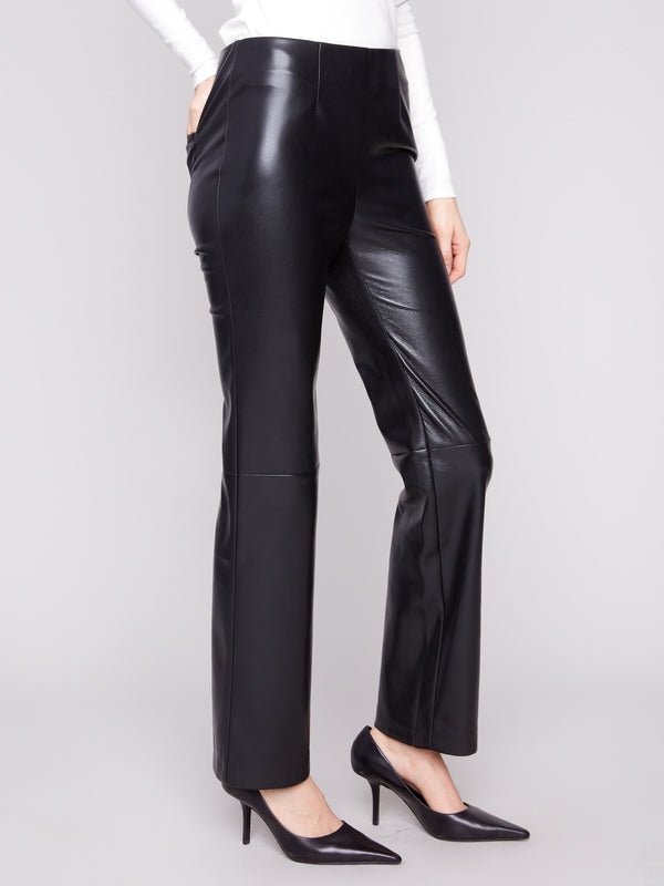 Featuring long length, these faux leather pants add sophistication by Charlie B.
