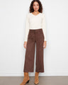 Coffee-colored pants in stretch faux suede with a regular rise, featuring wide legs and patch pockets by Charlie B.