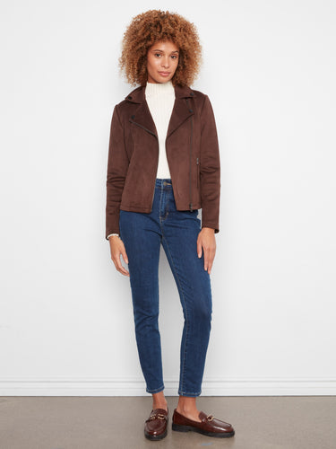 A sleek zip-front closure defines the modern aesthetic of this versatile brown jacket. By Charlie B.