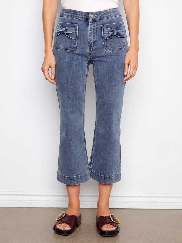 These cropped length denim jeans are ideal for showcasing your favorite footwear, adding a chic touch to any ensemble by Charlie B.