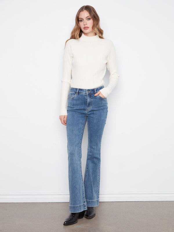 Flare Leg Stretch Jeans - Medium Blue