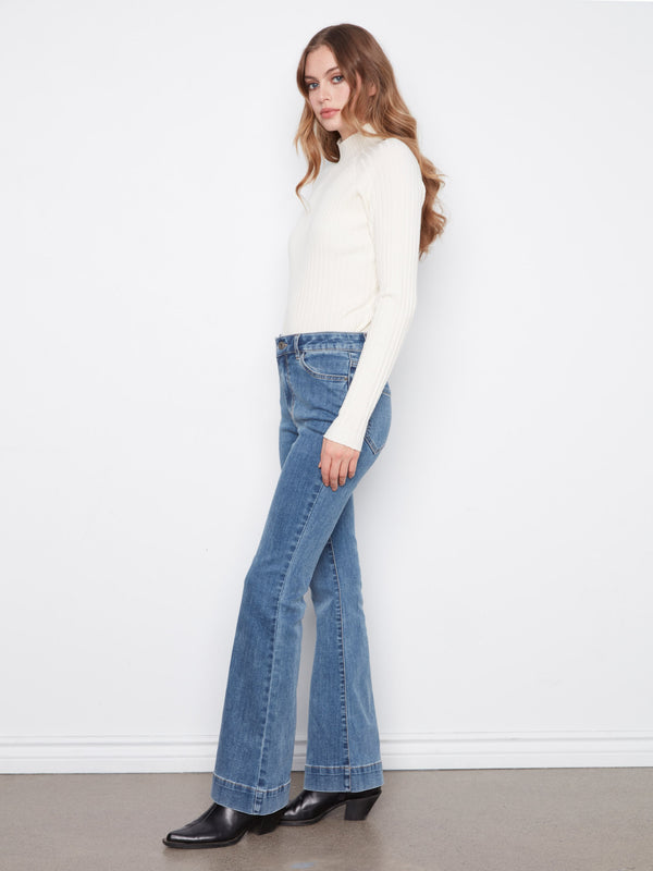 Flare Leg Stretch Jeans - Medium Blue