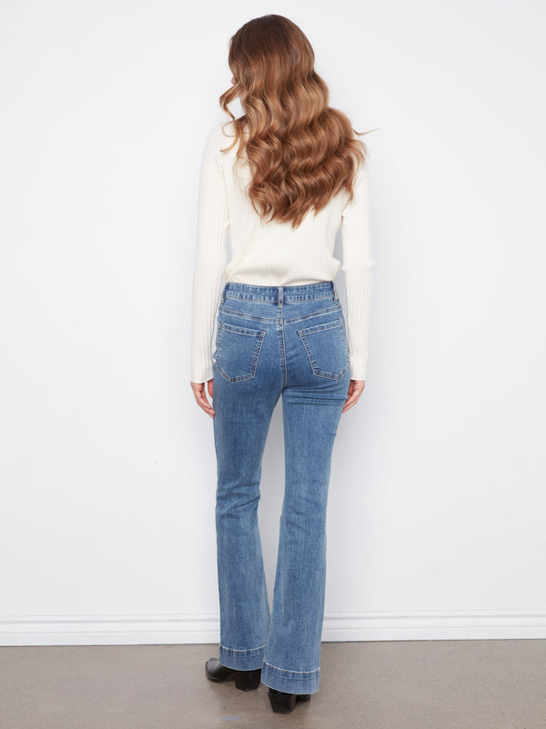 Flare Leg Stretch Jeans - Medium Blue