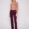 Berry pants in long length with back pockets and button details, crafted from stretch twill for comfort by Charlie B.