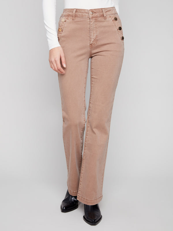 Stylish stretch twill fabric pants with functional side pockets for added convenience by Charlie B.