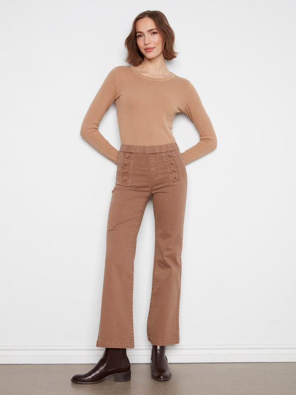 Flare Pull-On Jeans With Decorative Buttons - Truffle