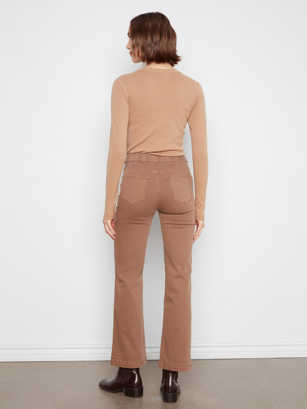 Flare Pull-On Jeans With Decorative Buttons - Truffle