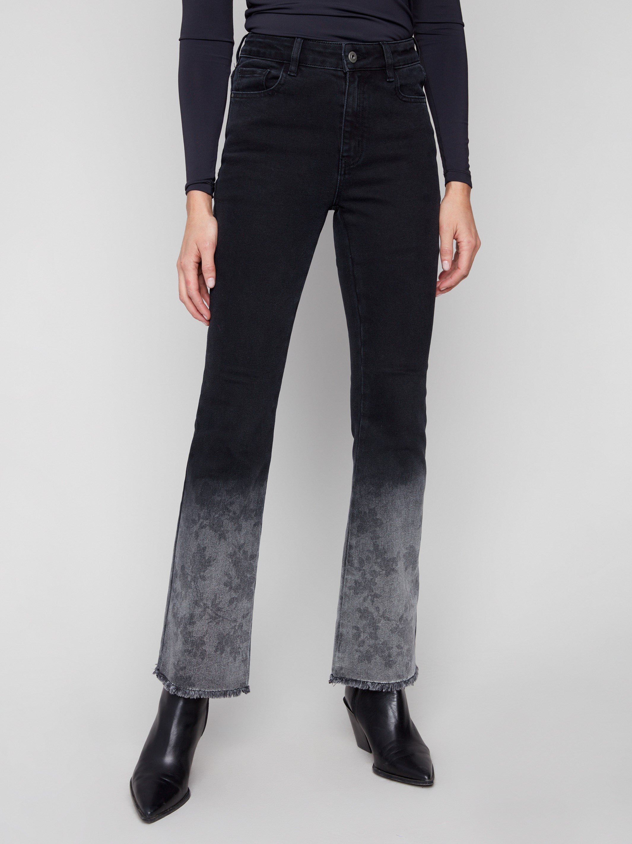 Crafted from stretch denim material, these charcoal flared jeans offer a comfortable fit by Charlie B.
