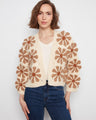 Ecru crochet cardigan with a relaxed fit, showcasing large floral motifs and long sleeves by Charlie B.
