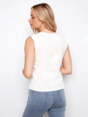 Timeless elegance in this embroidered top, featuring a flattering crew neckline and modern sleeveless cut for everyday wear. By Charlie B.