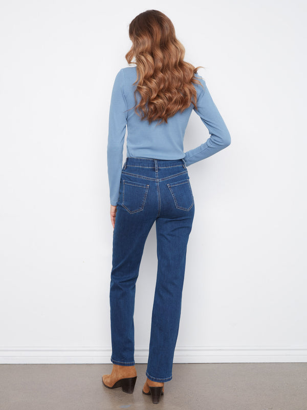 Floral Embroidered Straight Leg Jeans - Indigo