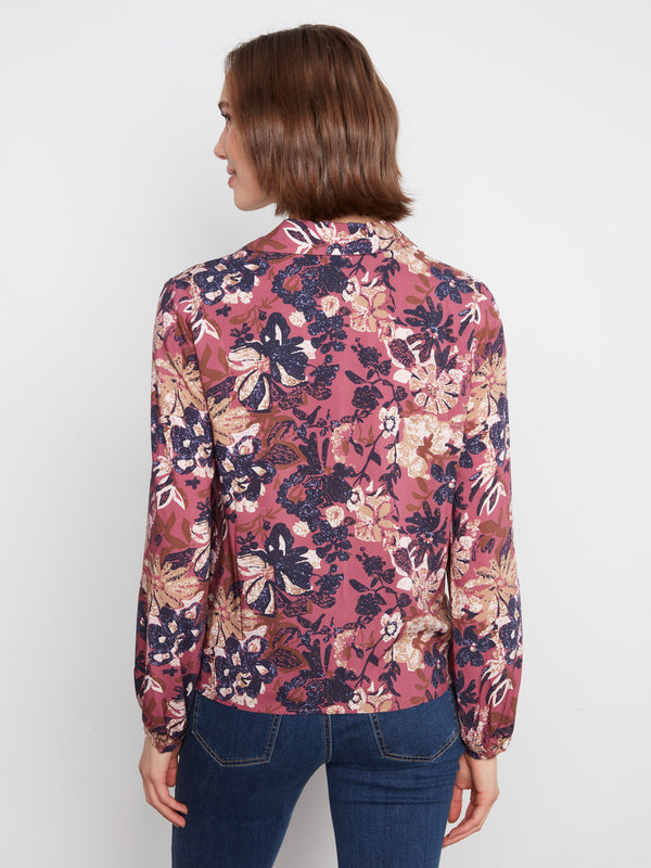 Floral Print Button-Front Blouse - Passion