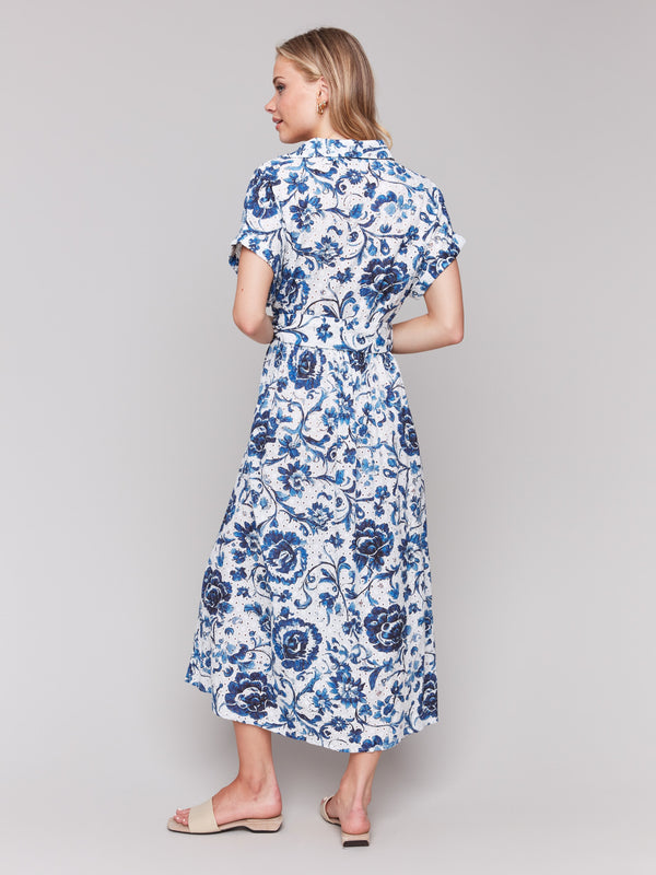 Elegant short-sleeved floral maxi dress by Charlie B.