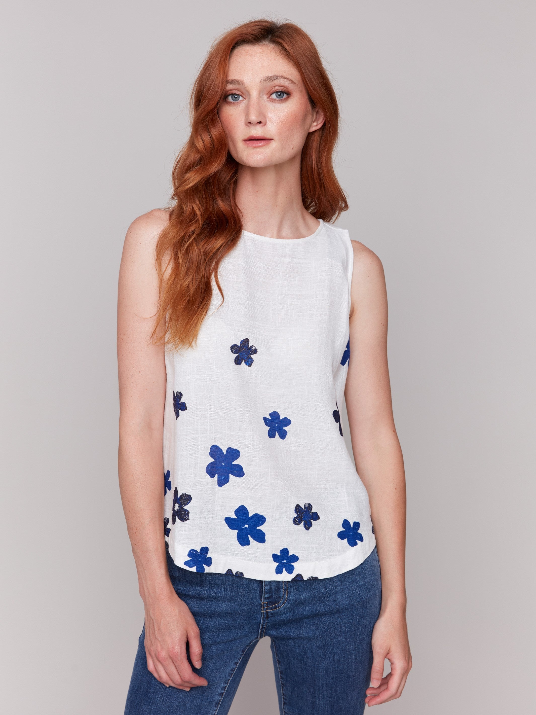 Top with crew neckline featuring a coastal floral pattern by Charlie B.