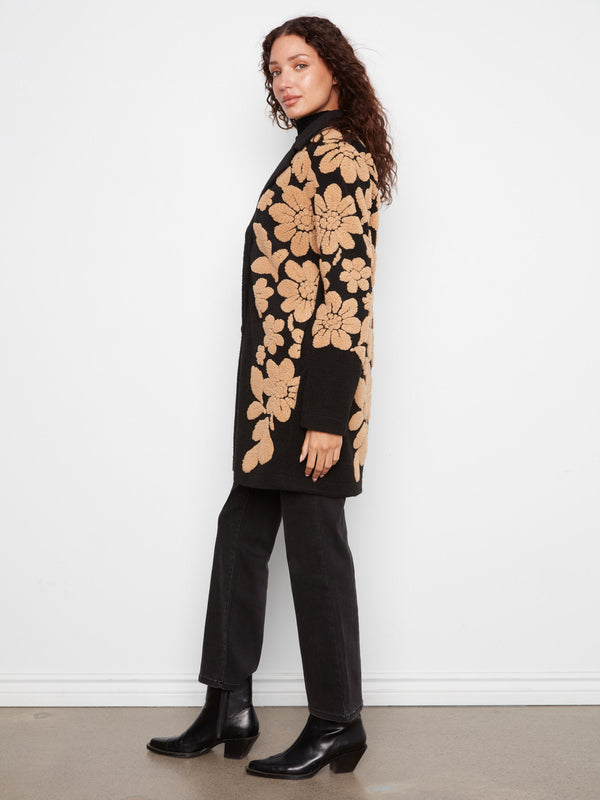 Floral Sherpa Coat - Black