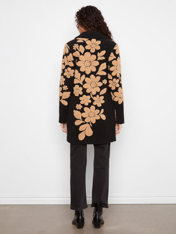 Floral Sherpa Coat - Black