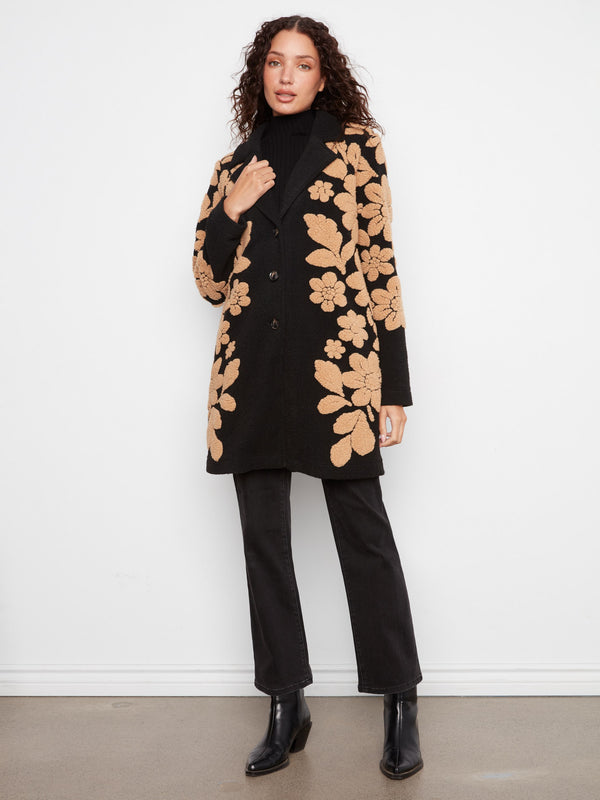 Floral Sherpa Coat - Black