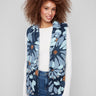 Chic blue floral vest with a stylish spread collar and practical two pockets for added convenience by Charlie B.