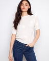 White cotton knit top with applique embroidery and raglan sleeves, perfect for a casual look by Charlie B.