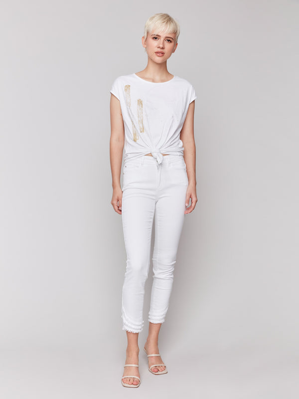 Metallic top featuring a front knot detail by Charlie B.