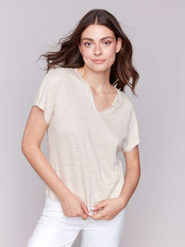 Lock And Love Women's V-Neck Dolman Top - Slouchy Short Sleeve Knit Shirt, Size M In Rust