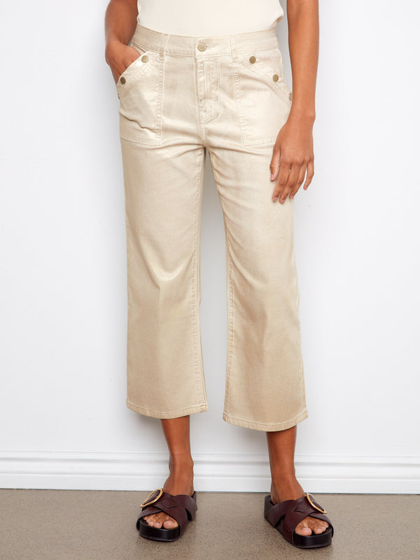 These pants feature snap button details and rectangular patch pockets, perfect for a stylish look by Charlie B.