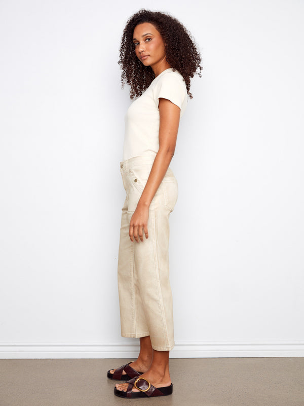 Crafted from stretch twill fabric, these cropped pants offer comfort with their regular rise fit by Charlie B.