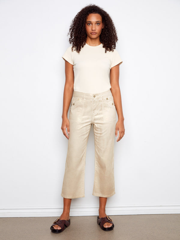 Stylish straight leg cropped pants made from stretch twill fabric for ultimate comfort and style by Charlie B.