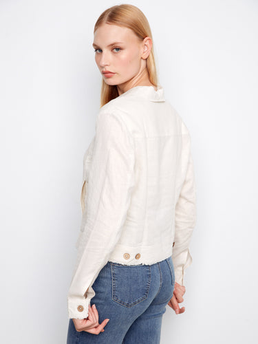 The foiled effect on this chic champagne linen blend jacket adds a subtle shine by Charlie B.