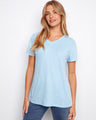 A light blue T-shirt with a flattering V-neck design, perfect for casual outings. The relaxed fit ensures comfort all day by Charlie B.