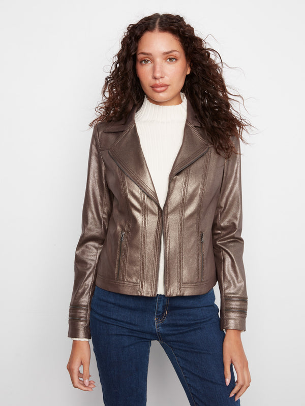 Foiled Vintage Faux Leather Jacket - Hunter