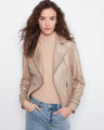 Metallic faux leather jacket featuring a notched lapel collar and sleek design, perfect for stylish outings by Charlie B.