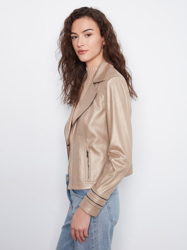 Foiled Vintage Faux Leather Jacket - Brass