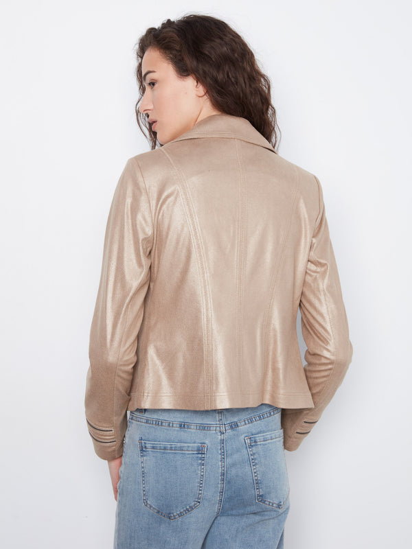 Foiled Vintage Faux Leather Jacket - Brass
