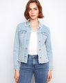 This denim jacket showcases a classic button front design, making it both stylish and functional by Charlie B.