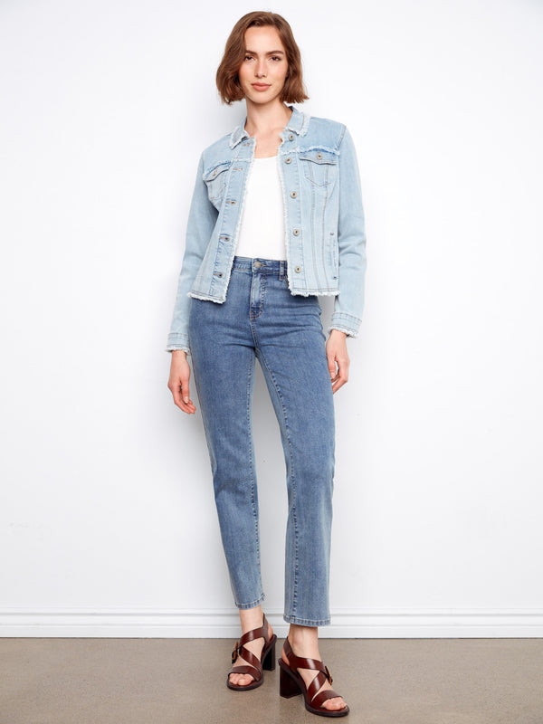 With two front patch pockets, this denim jacket combines practicality with style effortlessly by Charlie B.