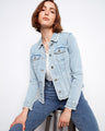 The frayed edges on this denim jacket provide a trendy finish that elevates your everyday style by Charlie B.