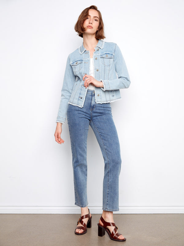 Functional front patch pockets make this stylish denim jacket an essential piece for your casual collection by Charlie B.