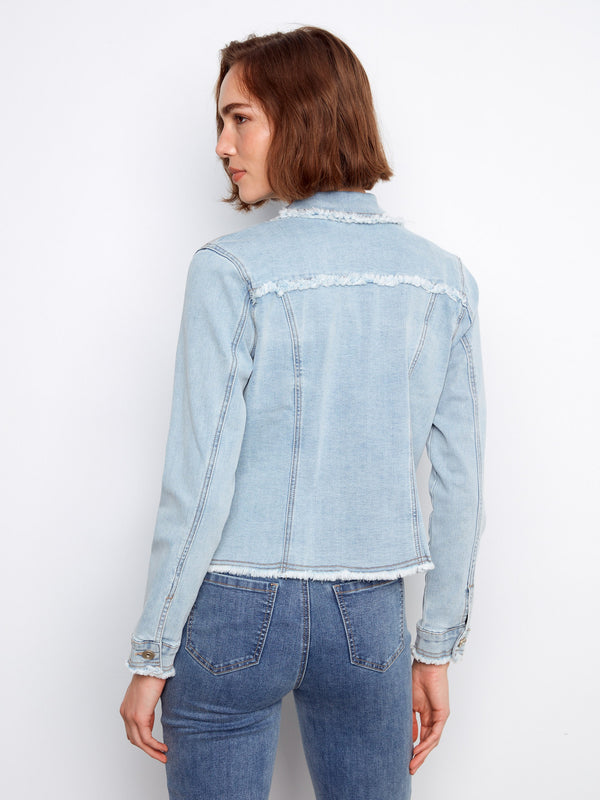 Experience ultimate comfort with the stretch denim fabric of this fashionable and adaptable jean jacket by Charlie B.