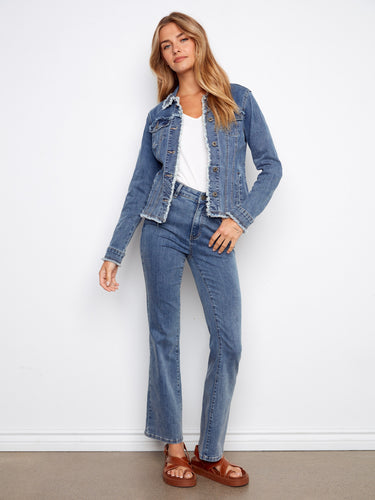 Stylish button front denim jacket with a classic appeal, perfect for layering in any season. Designed with care by Charlie B.