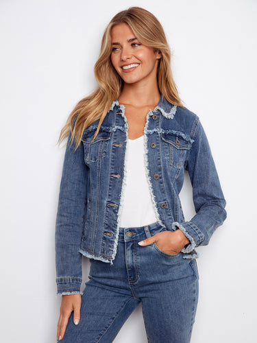 Button front detailing on this denim jacket provides a timeless look suitable for various occasions. Expertly crafted by Charlie B.