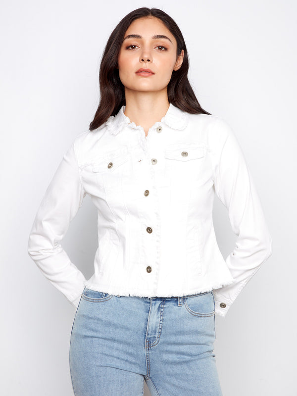 Crafted from stretch twill, the white jean jacket ensures comfort and a flattering fit by Charlie B.