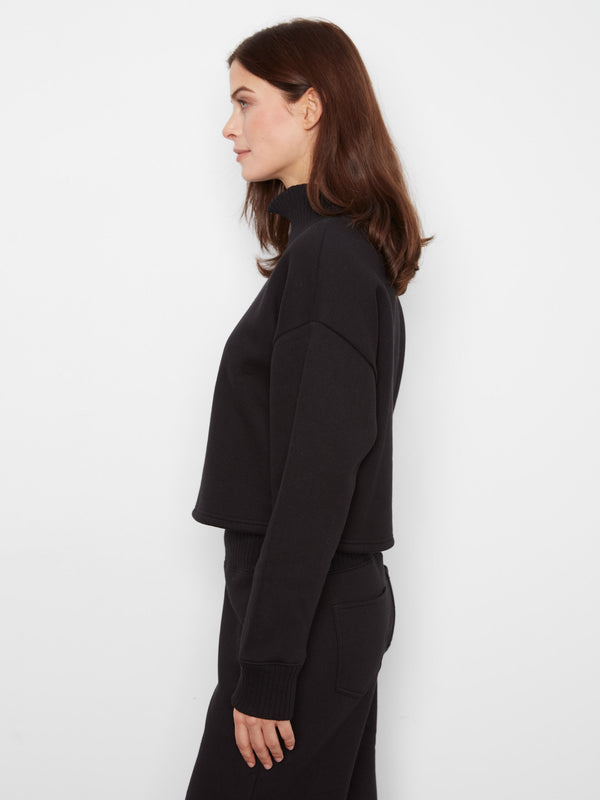 French Terry Mock Neck Top - Black