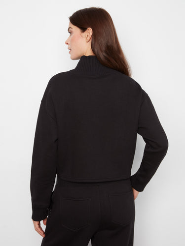 Stylish French terry mock neck top with ribbed detailing and long sleeves by Charlie B.