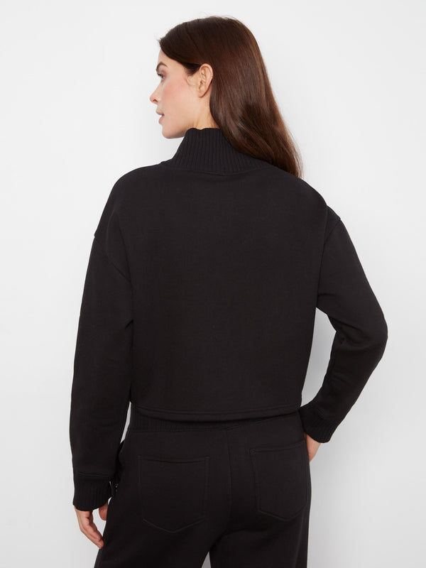 French Terry Mock Neck Top - Black
