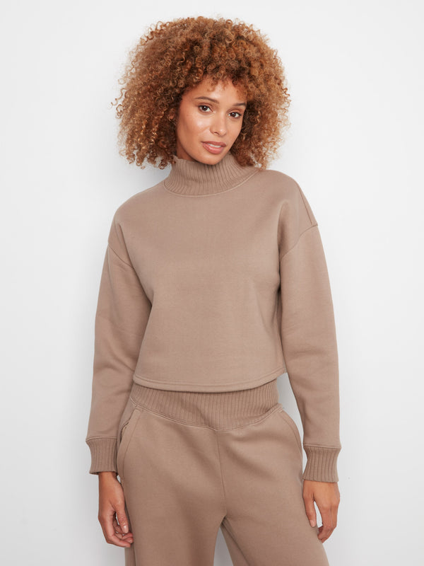French Terry Mock Neck Top - Taupe