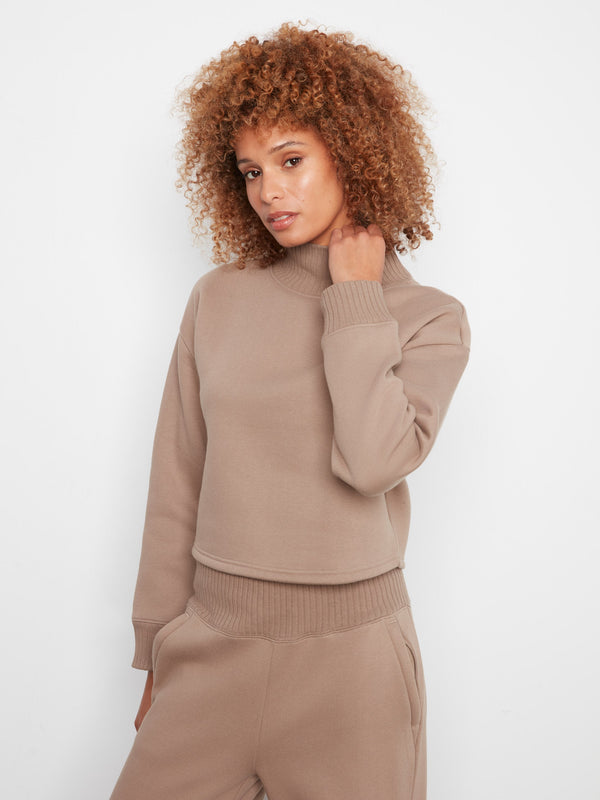 French Terry Mock Neck Top - Taupe