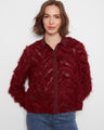 Merlot chiffon blouse featuring a chic shirt collar and a stylish button-front detail by Charlie B.